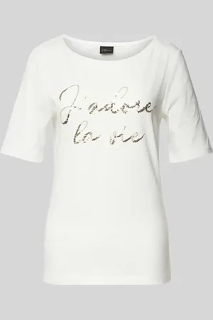 QS by s.Oliver T-shirt o kroju regular fit z mieszanki bawełny z cekinowym napisem