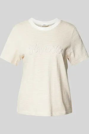 QS by s.Oliver T-shirt o kroju regular fit z czystej bawełny z napisem z biżuteryjnych pereł