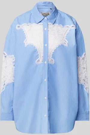 Essentiel Antwerp Bluzka koszulowa o kroju oversized z obszyciem koronką model ‘Hoofd’