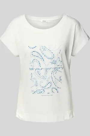 QS by s.Oliver T-shirt z mieszanki bawełny i wiskozy z nadrukiem w artystycznym stylu