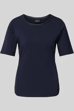 QS by s.Oliver T-shirt o kroju shaped fit z mieszanki bawełny z satynowym obszyciem przy dekolcie