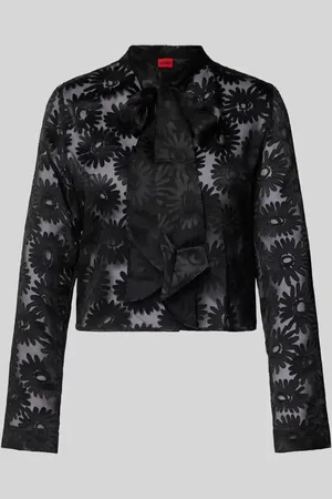 HUGO BOSS Bluzka z wiązaniem pod szyją z półprzezroczystego materiału