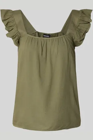 Pieces® Top o kroju relaxed fit z mieszanki wiskozy i lnu model ‘PIA’