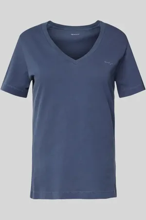 GANT T-shirt z prążkowanym dekoltem w serek