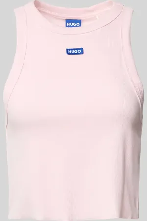 Hugo Blue Top krótki z wyhaftowanym logo model ‘Baby Tank’