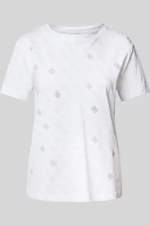 Guess T-shirt z prążkowanym, okrągłym dekoltem model ‘CHRYSANTA’