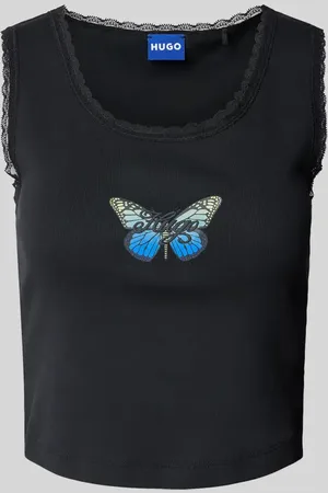 Hugo Blue Top z obszyciem koronką model ‘Delarina’