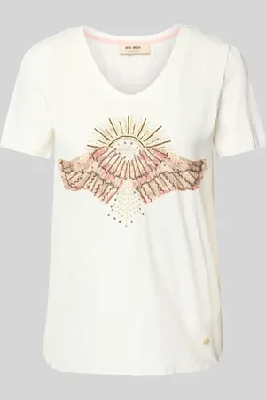 Mos Mosh T-shirt z prążkowanym dekoltem w serek model ‘Nadine’