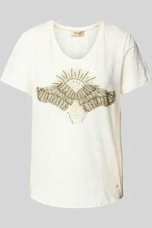 Mos Mosh T-shirt z prążkowanym dekoltem w serek model ‘Nadine’