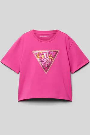 Guess T-shirt z prążkowanym okrągłym dekoltem