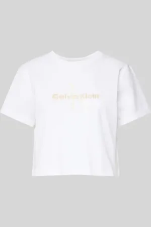 Calvin Klein T-shirt krótki z okrągłym, prążkowanym dekoltem