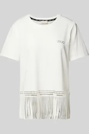 Liu Jo T-shirt z frędzlami w jednolitym kolorze