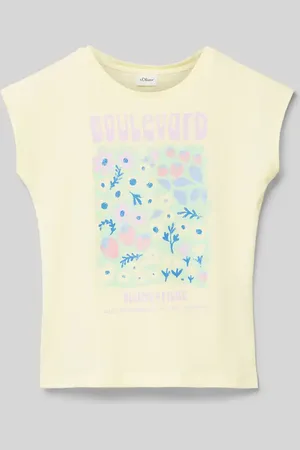 QS by s.Oliver T-shirt o kroju regular fit z czystej bawełny z błyszczącym nadrukiem