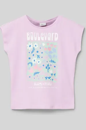 QS by s.Oliver T-shirt o kroju regular fit z czystej bawełny z błyszczącym nadrukiem