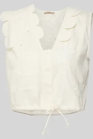 Stella Nova Top bluzkowy o kroju regular fit z dekoltem w serek model ‘Elements’
