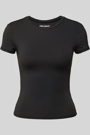 Review T-shirt z prążkowanym okrągłym dekoltem