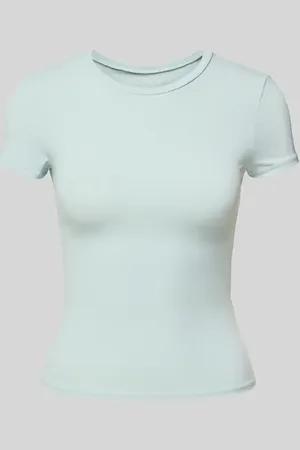 Review T-shirt z prążkowanym okrągłym dekoltem