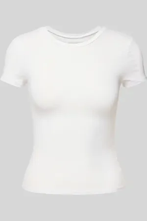 Review T-shirt z prążkowanym okrągłym dekoltem