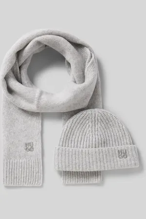 HUGO BOSS Czapka beanie w zestawie z szalem wełnianym model ‘Sarmi’