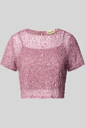 Lace & Beads T-shirt krótki z obszyciem kamieniami stras
