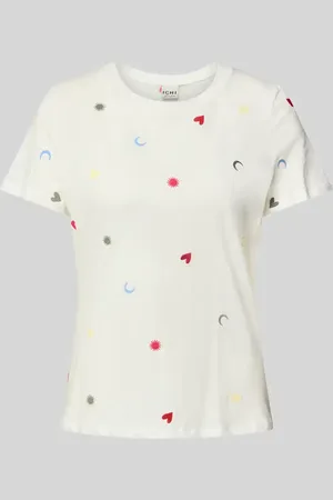 Ichi T-shirt z prążkowanym, okrągłym dekoltem model ‘OLYA’