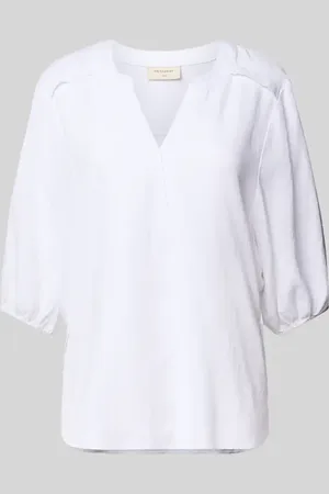 Freequent Bluzka lniana o kroju relaxed fit z kołnierzem z lamówką model ‘Lava’