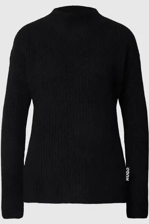 HUGO BOSS Sweter z dzianiny z mieszanki żywej wełny w jednolitym kolorze