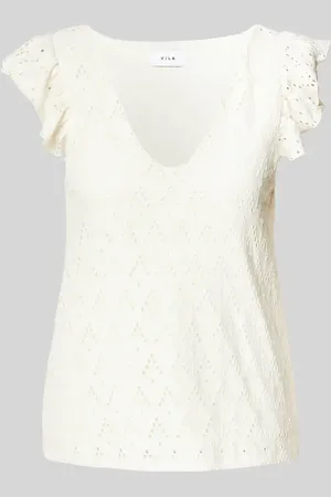 VILA Top bluzkowy z haftem angielskim model ‘AMALINA’