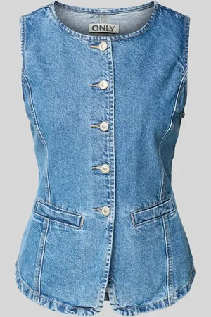 ONLY Kamizelka jeansowa o kroju shaped fit z czystej bawełny z golfem