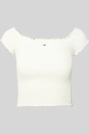 Tommy Hilfiger Top krótki o kroju slim fit z marszczonymi wstawkami