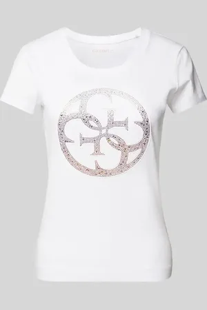Guess T-shirt z obszyciem z kamieni stras