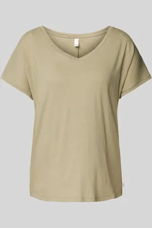 QS by s.Oliver T-shirt lniany z dekoltem w serek
