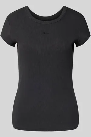 HUGO BOSS T-shirt z prążkowaniem i wyhaftowanym logo