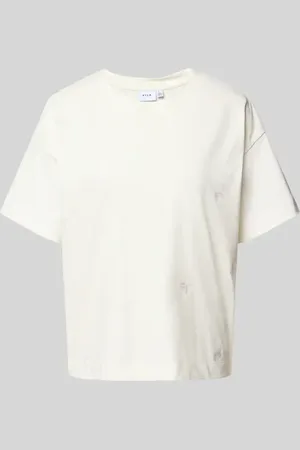 VILA T-shirt z prążkowanym, okrągłym dekoltem model ‘MONIE’