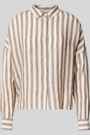 0039 Italy Bluzka lniana o kroju regular fit z obniżonymi ramionami