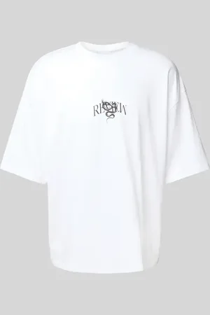 Review T-shirt o kroju oversized z okrągłym, prążkowanym dekoltem