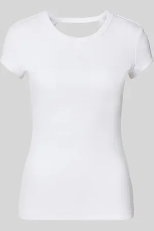 HUGO BOSS T-shirt z prążkowaniem i wyhaftowanym logo