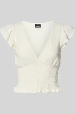 Gina Tricot Top bluzkowy o kroju slim fit z marszczonymi detalami
