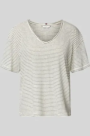 Tommy Hilfiger T-shirt o kroju relaxed fit z mieszanki lnu i bawełny