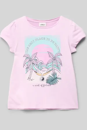 QS by s.Oliver T-shirt rozkloszowany z błyszczącym nadrukiem