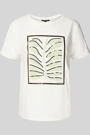 Comma, T-shirt z cekinami i okrągłym dekoltem