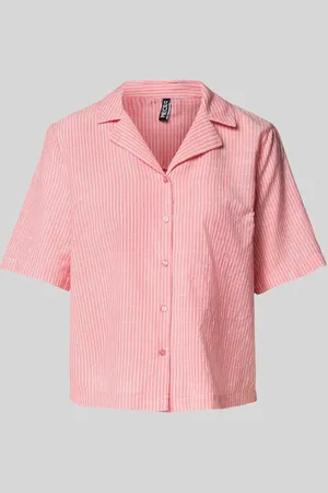 Pieces® Bluzka koszulowa o kroju regular fit z mieszanki bawełny i lnu model ‘PIA’