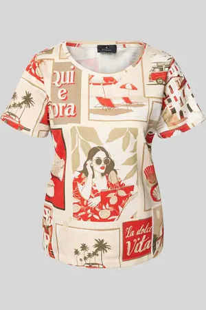 monari T-shirt z prążkowanym okrągłym dekoltem