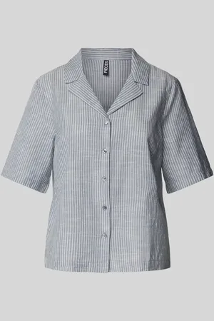 Pieces® Bluzka koszulowa o kroju regular fit z mieszanki bawełny i lnu model ‘PIA’