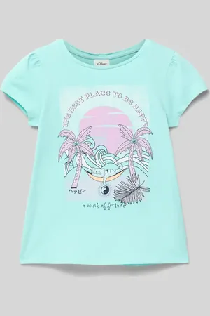QS by s.Oliver T-shirt rozkloszowany z błyszczącym nadrukiem