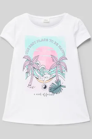 QS by s.Oliver T-shirt rozkloszowany z błyszczącym nadrukiem