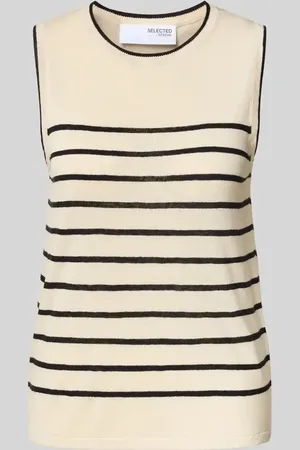 SELECTED Top lniany z okrągłym dekoltem model ‘ESTHER’