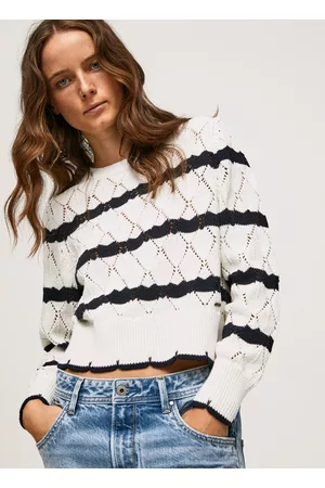 Pepe Jeans Kobieta Swetry Ażurowe - Ażurowy sweter w paski