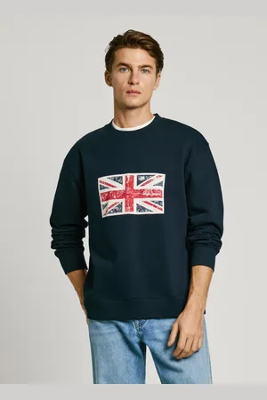 Pepe Jeans Bluza z nadrukiem union jack z okrągłym dekoletm