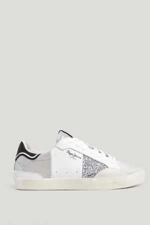 Pepe Jeans Sneakersy skórzane z brokatowymi detalami